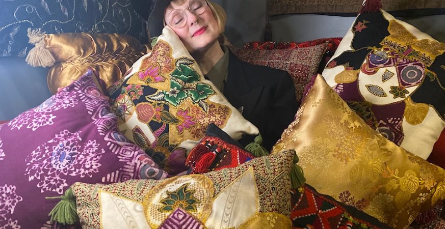Kat Siemens (La Dream Kat) with some of her art cushions.