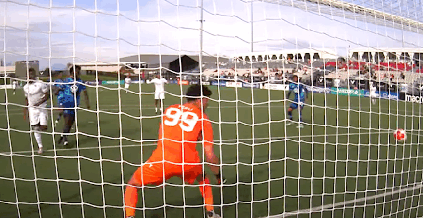 A behind-the-net view of a VFC goal