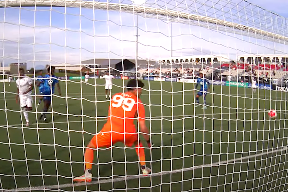A behind-the-net view of a VFC goal
